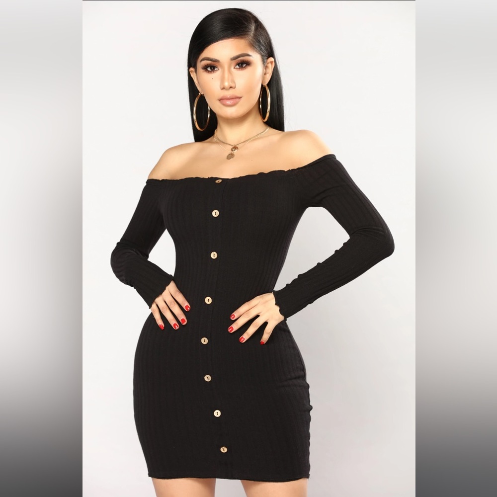 Jacelyn Off Shoulder Mini Dress-Black